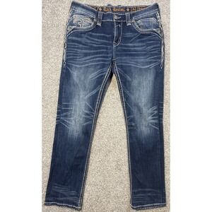 Rock Revival Jeans Men's 34 Reuben Straight Distressed Stretch Denim
